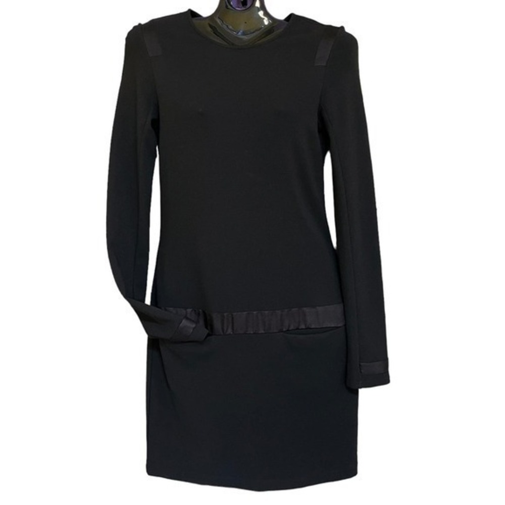 Theory Vintage Black Drop-Waist Long-Sleeve Shift Midi Dress - Made in USA